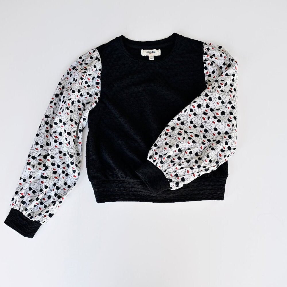 Anthropologie Porridge Black Textured Blouse with Printed Arms-XSP
